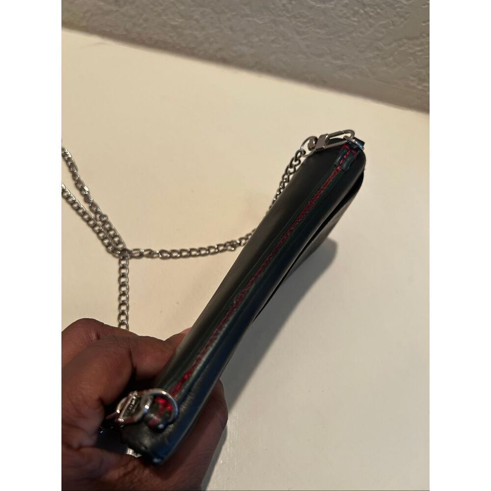 Gucci Bifold Long Wallet Black Leather With Silver Chain Strap Cocktail Party - Picture 14 of 16